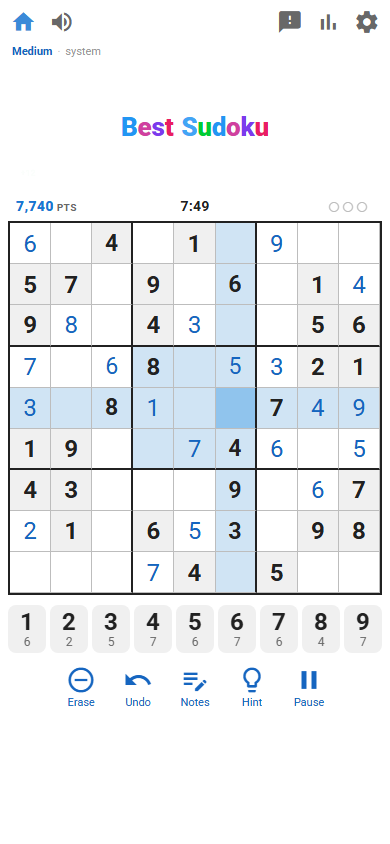 Best Sudoku, an in-progress game on a phone